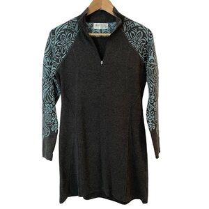 Aventura Long Sleeve Sweater Dress Sz XS Grey Blue Floral Knit Wool Turtleneck